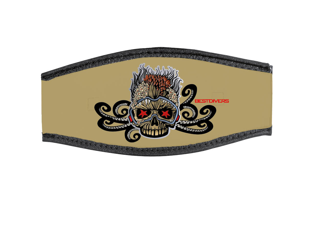 Neoprene Mask Strap - Skull - with double velcro (IN/GOLD-DV)