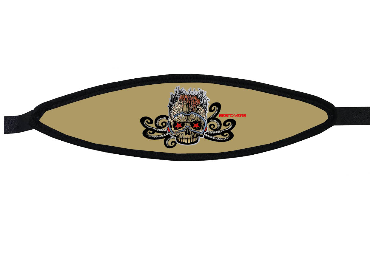 Neoprene Mask Strap - Skull - with velcro (IN/GOLD-V)