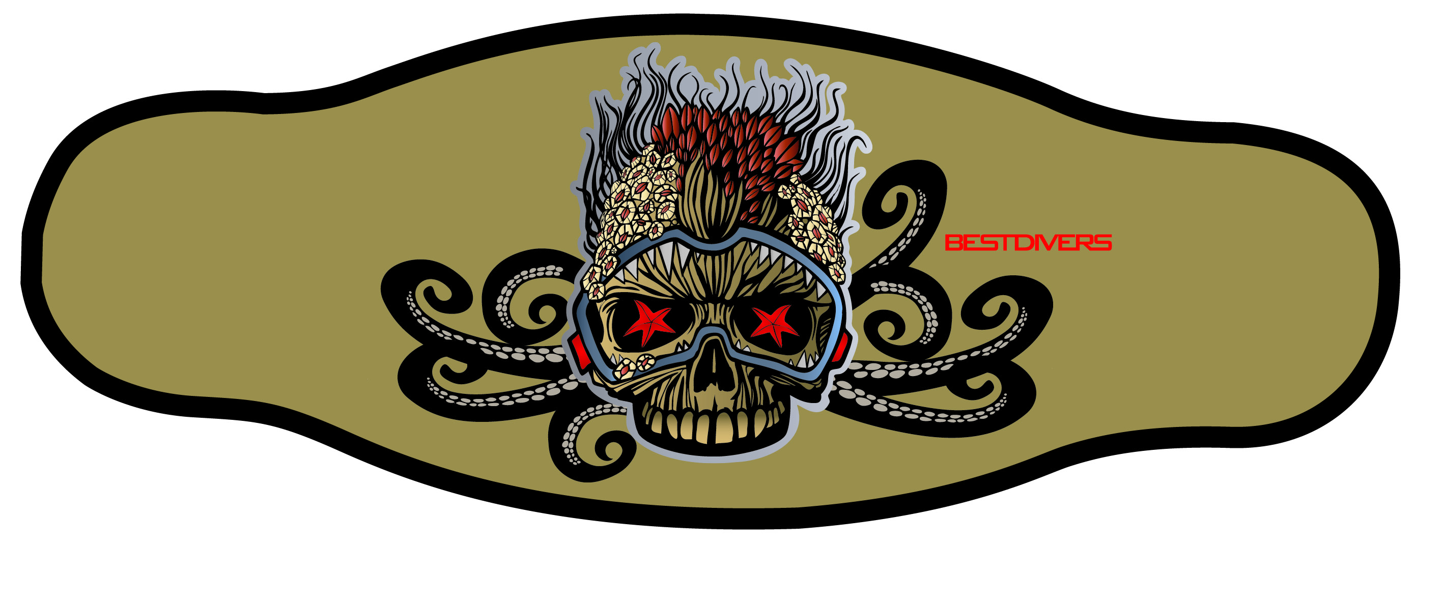Neoprene Mask Strap - Skull - double layer (IN/GOLD)