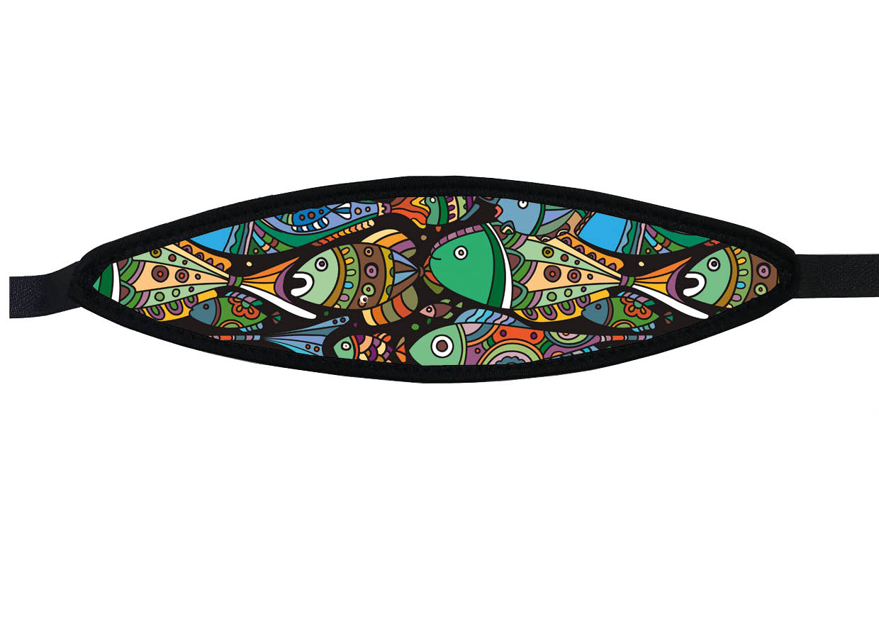 Neoprene Mask Strap - Coloured Fishes - with velcro (IN/GREEN-V)