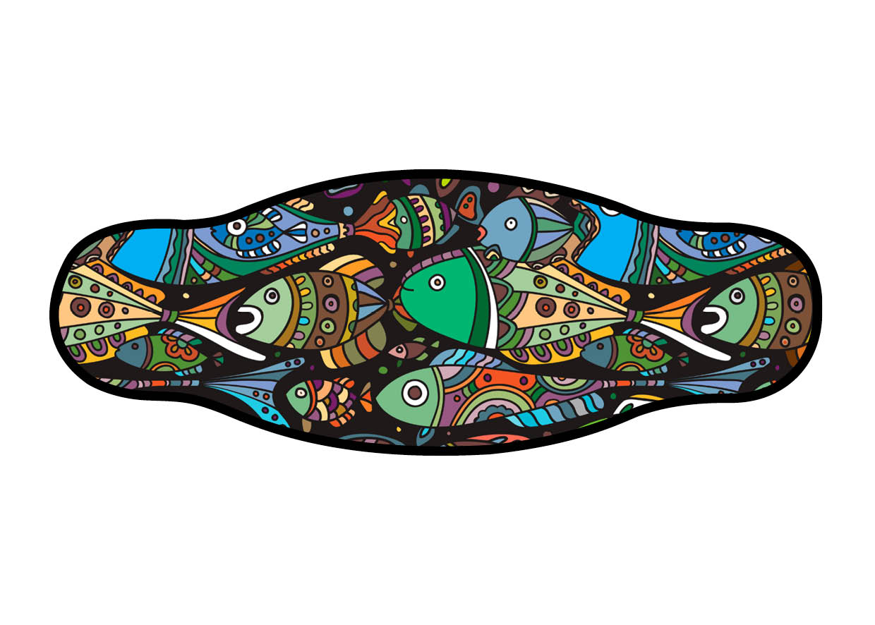Neoprene Mask Strap - Coloured Fishes - double layer (IN/GREEN)