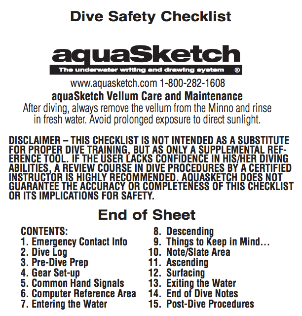Aquasketch APP - Dive Safety Check List (AP-DSM) Aquasketch APP - Dive Safety Check List (AP-DSM)